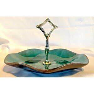 Vintage Blue Mountain Pottery Handled Dish Tray – 9" Green Drip Glaze – MCM